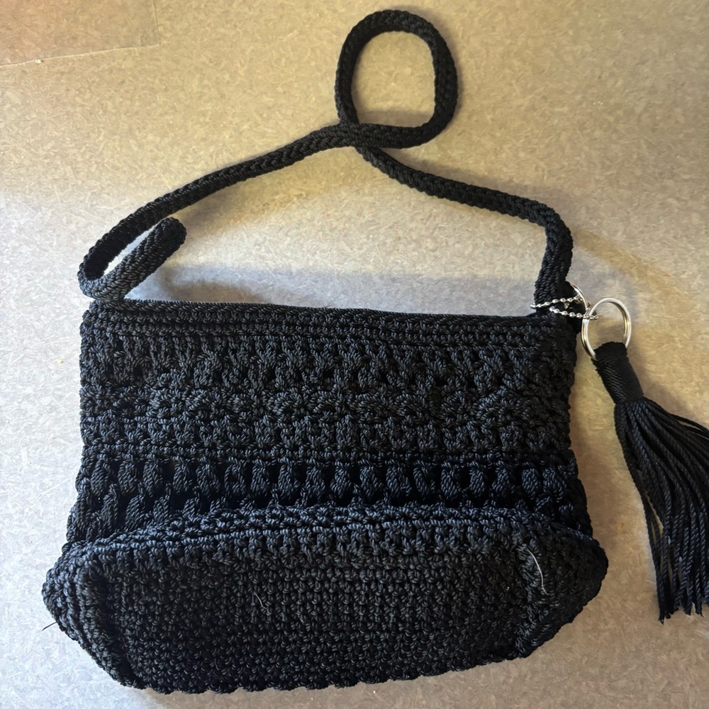 The Sak Small Crocheted Tassel Coastal Resortwear Fisherman Boho Shoulder Bag